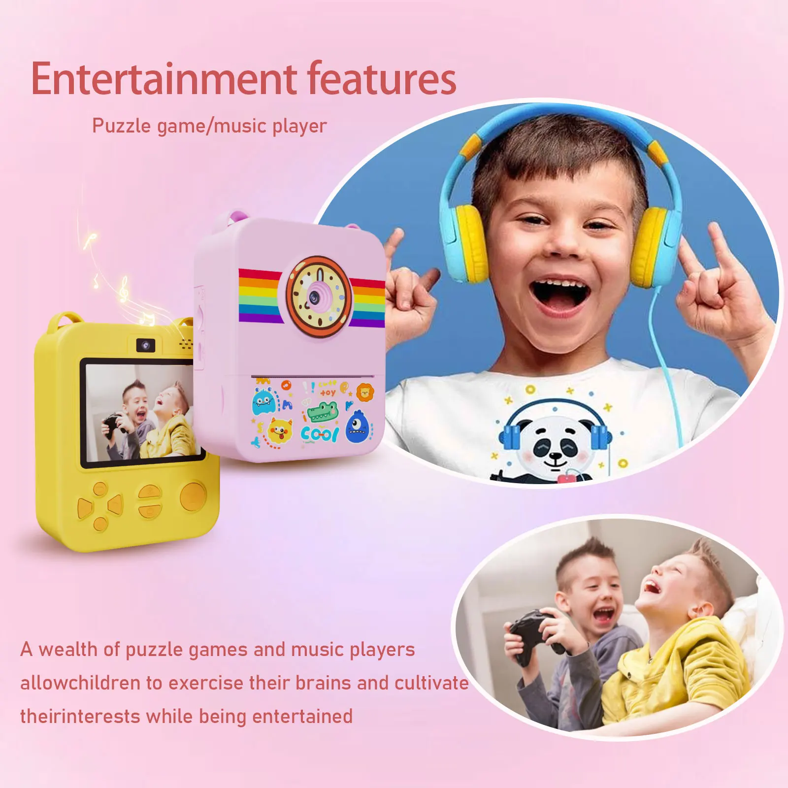 Kids Instant Print Camera Pink Unicorn 1080P HD 3s/5s/10s Thermal Printer for Girls Boys Educational Toy Birthday Christmas Gift