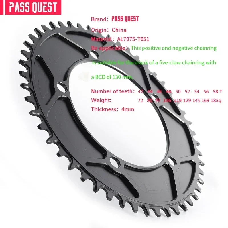 PASS QUEST 130BCD chainring 5-Claw Closed Disc Round/Oval 42/44/46/48/50/52/54/56/58/60T For SRAM RED APEX Bicycle Crankset