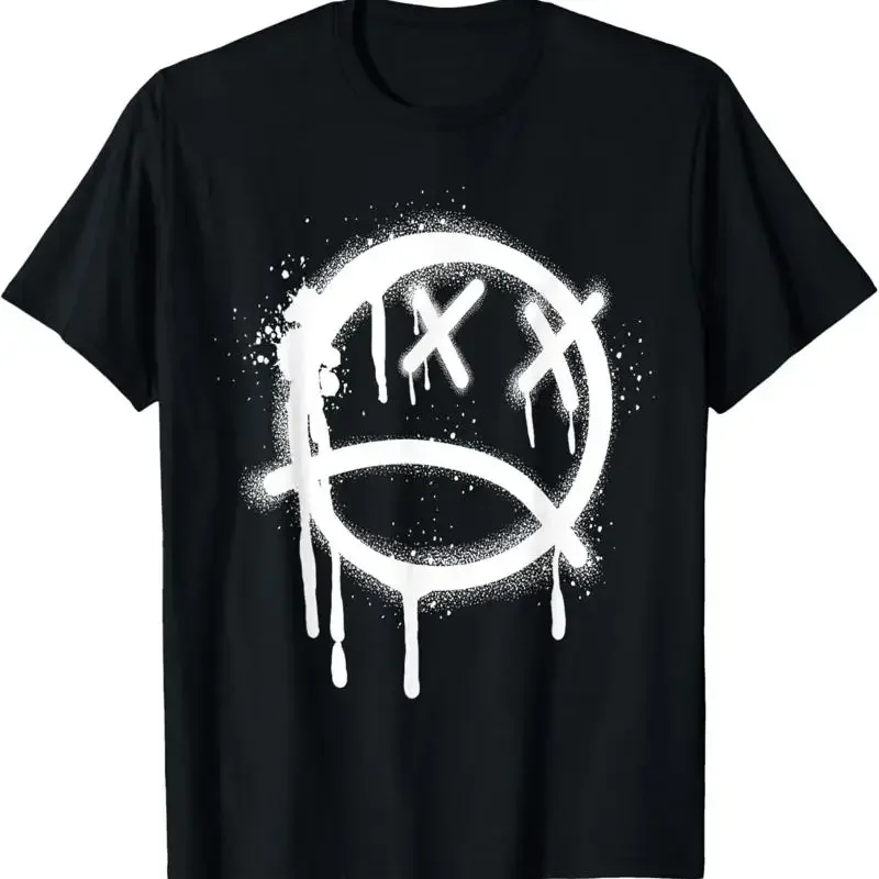 Sad Face Black Graffiti Spray Pattern T Shirt