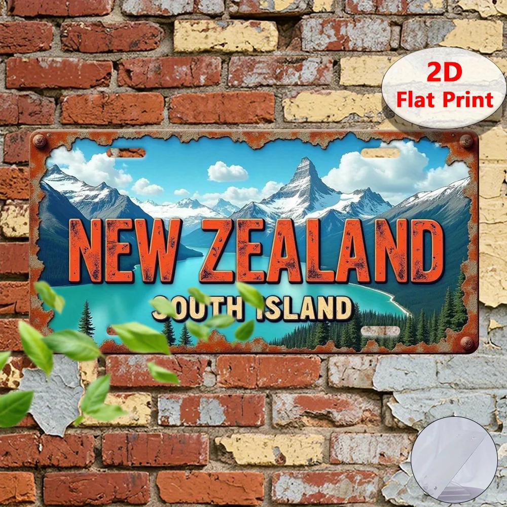 2D Flat, 1pc Vintage New Zealand South Island Metal Tin Sign - 30.48cm x 14.99cm Retro Wall Art with Scenic Mountain & Lake D