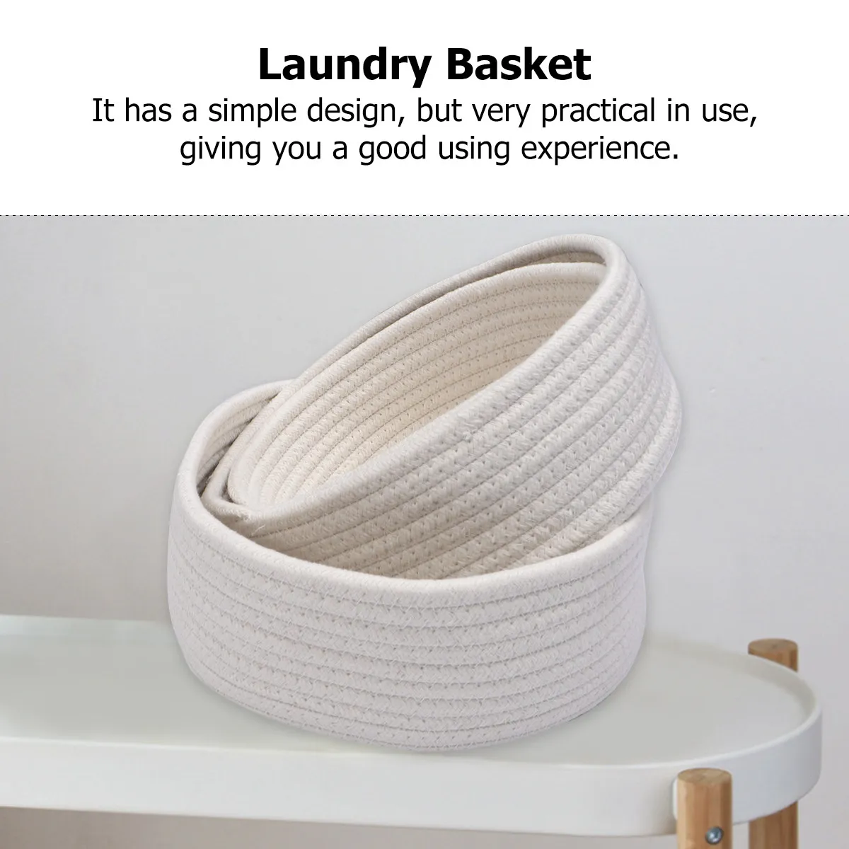 3Pcs Handmade Cotton Knitting Thread Woven Basket Clothes Storage Laundry Hamper for Bathroom Kitchen Home Storage Container