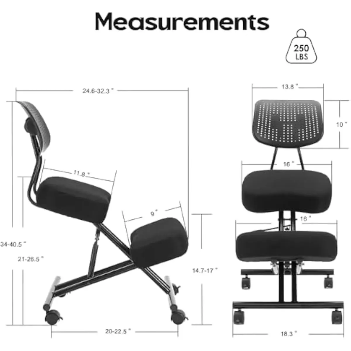 Ergonomic Kneeling Seat with Height Adjustment Hydraulic Mechanism Textile Upholstery Dual Surface Options Silent Brake Casters