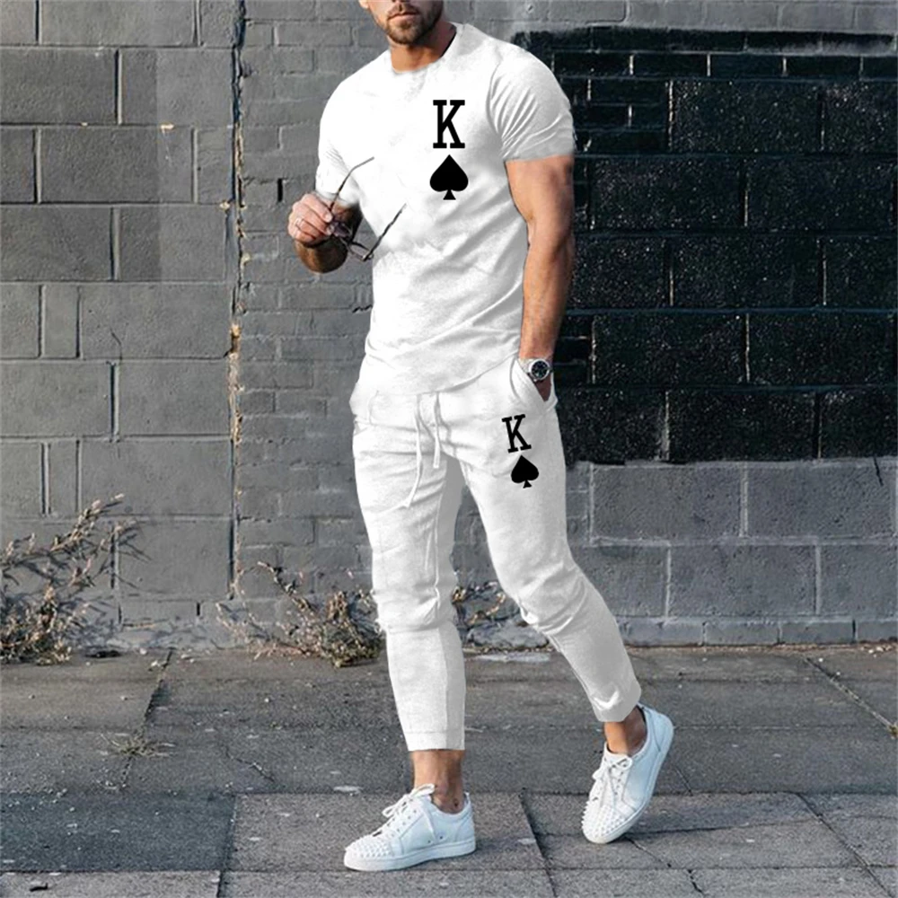 Summer Fashion King 3D Print Men Sportswear Set Casual Short-Sleeved T Shirt Pants 2-Piece Set Oversized Pullover Men Clothing