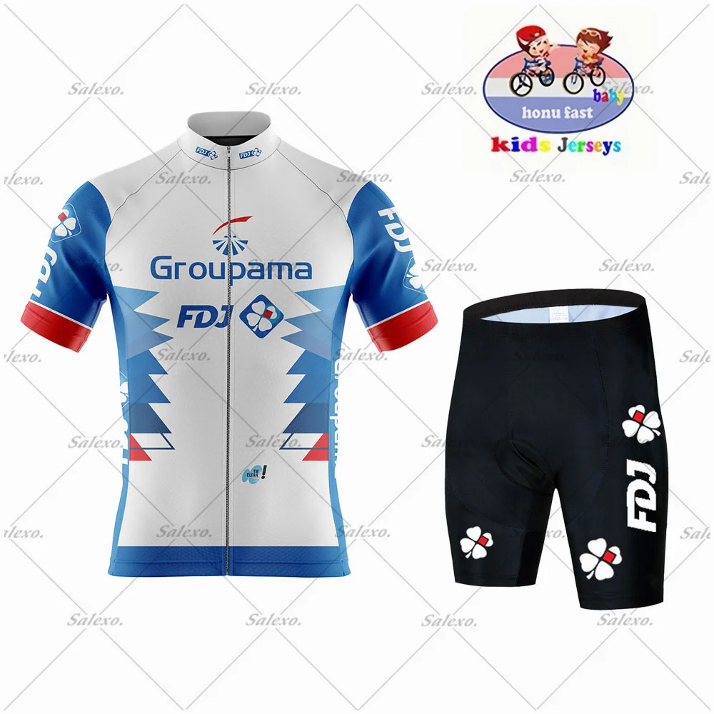 Children's FDJ Cycling Jersey Set BOY AND GIRL Summer Short Sleeve Bicycle Mountain Clothing Maillot Ropa Ciclismo Kids Uniform