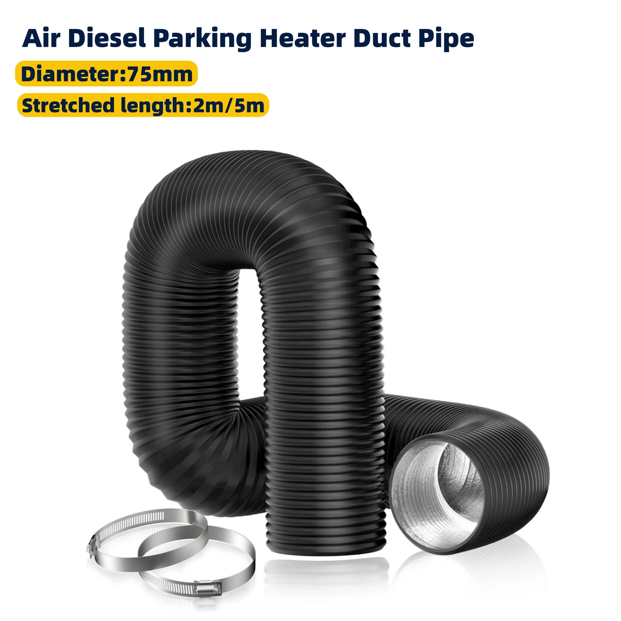 75mm Diametro 2m/2.5m/5m Lunghezza Riscaldatore D'aria Flessibile Scalabile Tubo di Uscita Tubo Condotto Riscaldatore di Parcheggio Diesel per Webasto Auto Camper