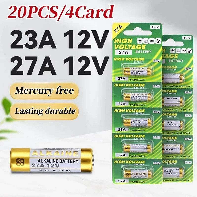 20PCS 23A 27A 12V Dry Alkaline Battery A27 Batteries 27AE 27MN A2 L828 K27A for Remote Control Gamepad Flashlight Doorbell Toys