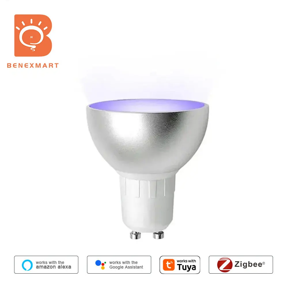 Benexamrt Zigbee GU10 LED Light Bulb RGBCW Dimmable Spotlighting Alexa Siri Voice Control Work with Tuya Homekit via M6 Hub