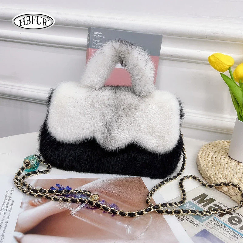 Women's Bag Tote Bag Shoulder Bags Chain Bag Genuine Mink Fur Handbag Lady Soft High-end Shopper Female Shoulder Bags