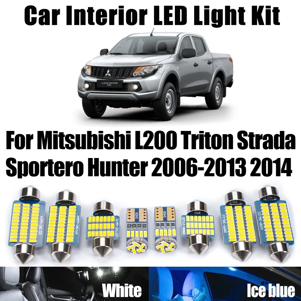 11Pcs Canbus LED Interior Map Dome License Plate Light Kit For Mitsubishi L200 Triton Strada Sportero Hunter 2006-2014 Car Bulbs