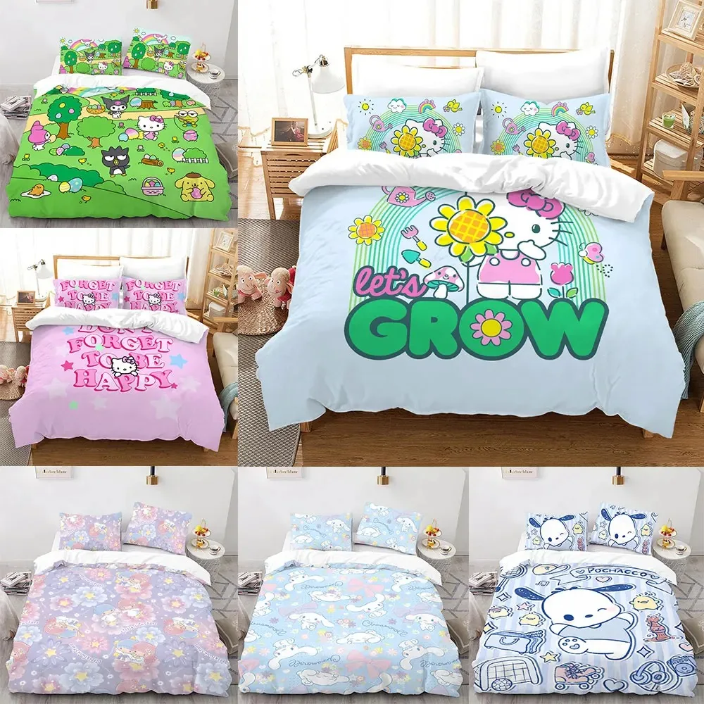 Sanrio Hello Kitty Cinnamoroll My Melody Kuromi Bedding Sets Comforter Quilt Bed Cover Duvet Cover Pillow Case 2-3 Pieces Sets