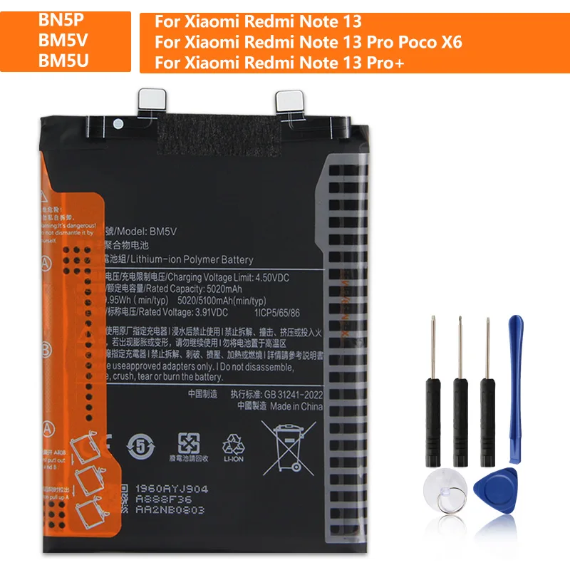 Replacement Phone Battery BM5V BN5P BM5U For Xiaomi Redmi Note 13 Pro 5G Poco X6 Redmi Note 13 Pro Plus Note13 Pro+