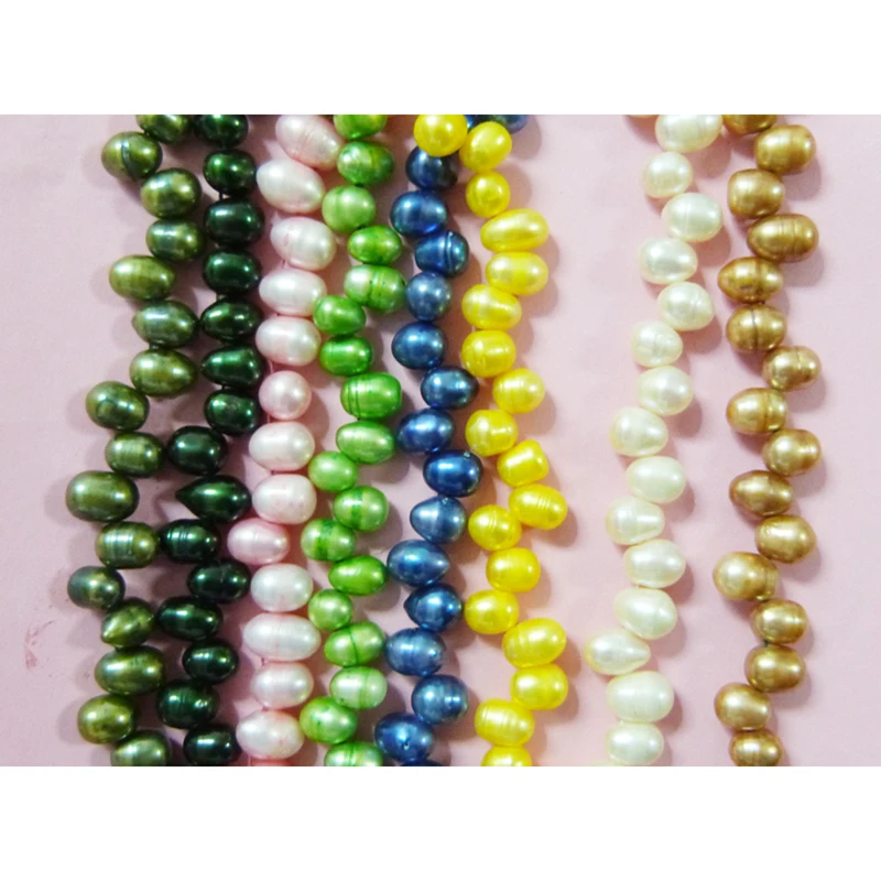 (8 shares Mixed color / SET) DIY Fresh Water Pearl 8-9mm Peach Dancing Rice Drop Shape 15 