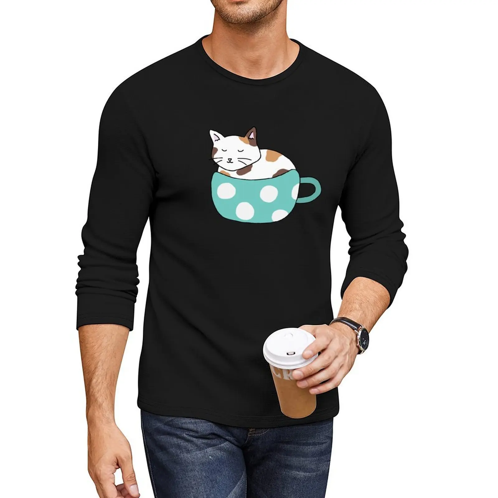 

Cat in a Cup Long T-Shirt quick-drying t-shirt vintage t shirt cute tops quick drying shirt Men's t-shirts