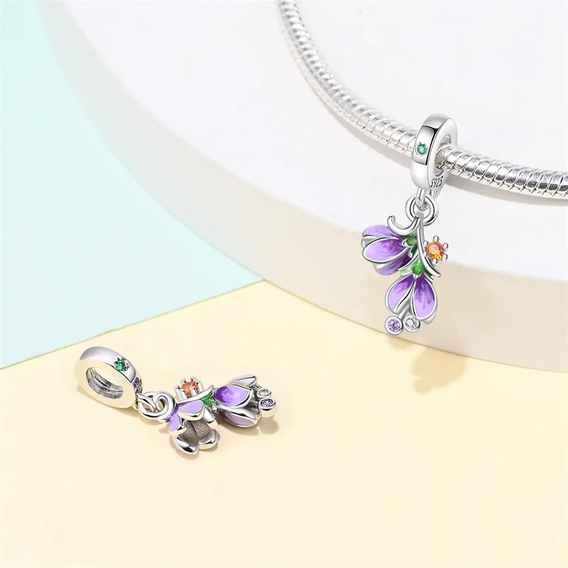 Abalorios de plata de ley 925 con forma de mariposa, tulipán, flor de Iris, compatibles con pulseras Pandora 925 originales, joyería fina para regalo de San Valentín