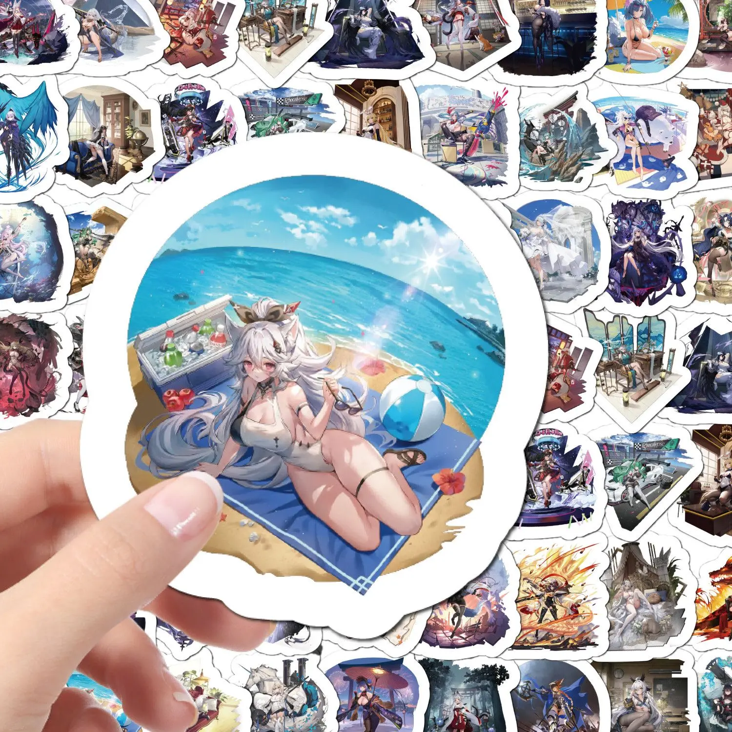 45 Uds. Pegatinas de decoración de cuenta de mano periférica de personaje de juego de chica bonita y Sexy de dibujos animados