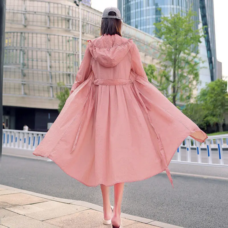 Women Clothing 2024 Women\'s Ultra-thin Windbreaker Mid-length Summer Sun Protection Clothes Coat Trend Korean Anti-UV Sun Cloak