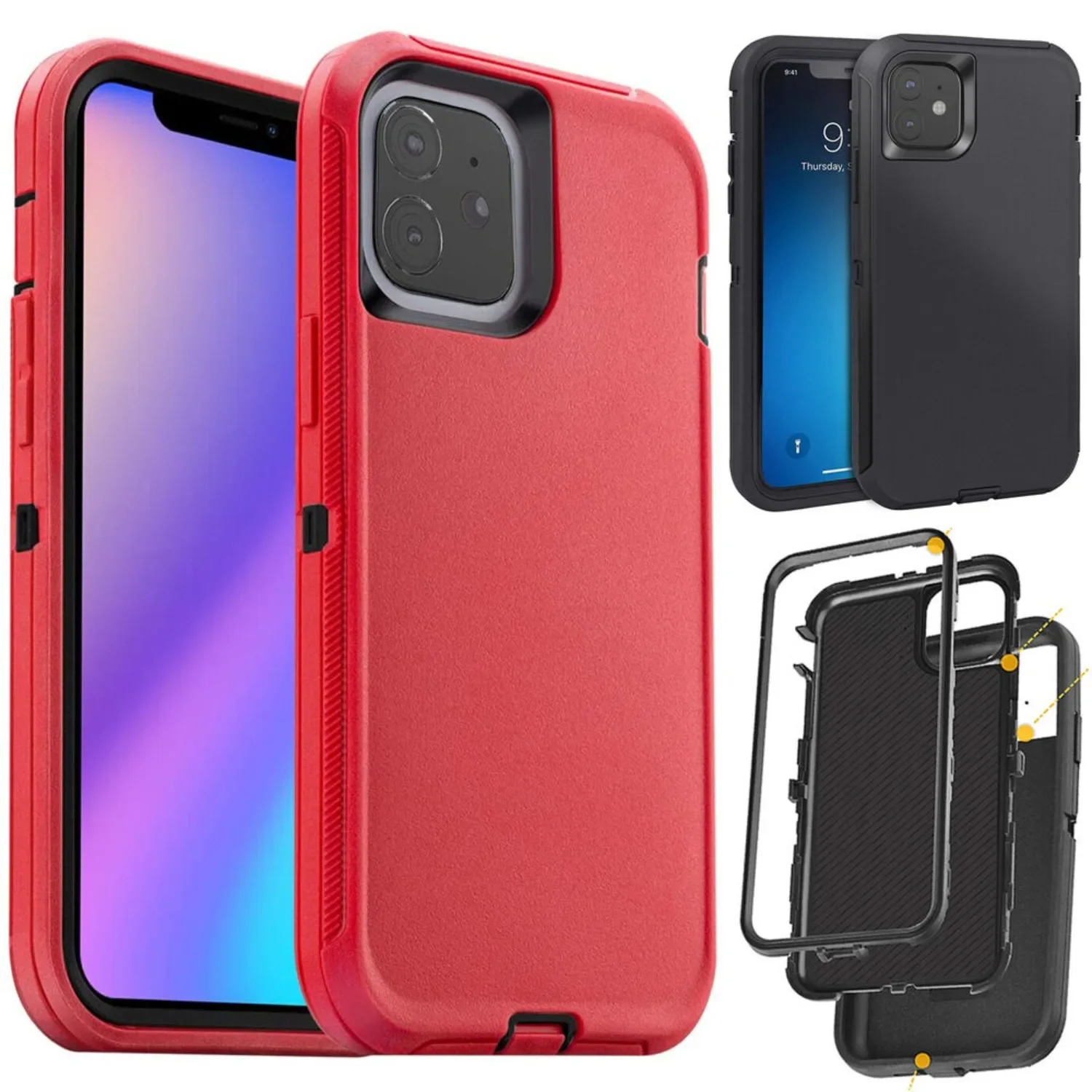 For iPhone 11 11Pro 11 Pro Max Phone Case Shockproof Heavy Duty Armor Defender PC+TPU Hybrid Cover