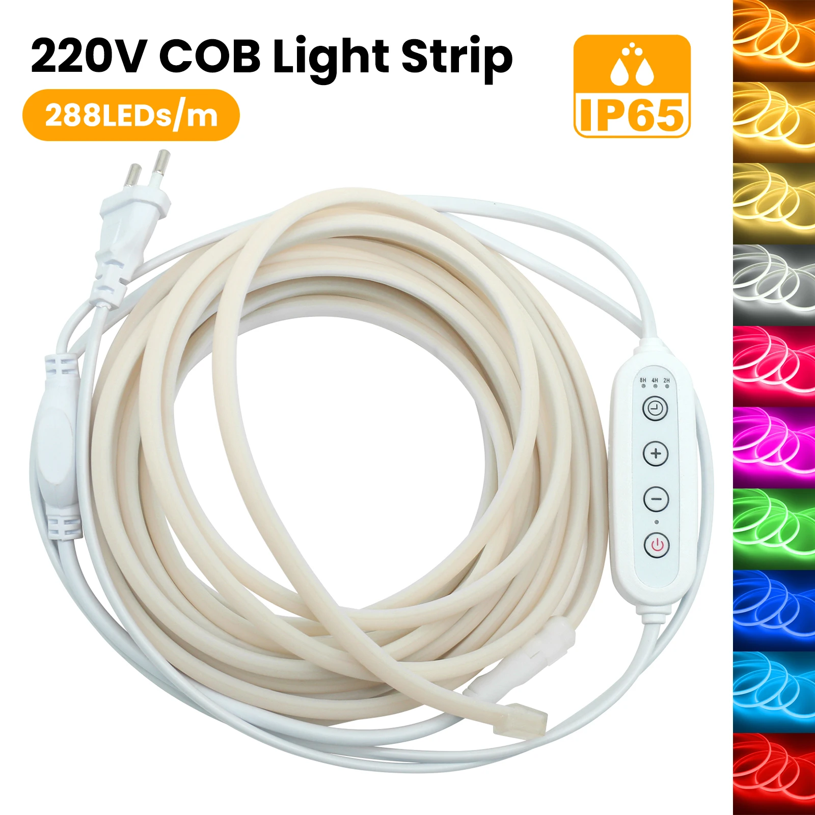 220V Dimmable COB LED Neon Strip With Dimmer Switch Timer Plug 288LEDs/M Flexible Neon Light Waterproof Home Garden Decor 1-35M