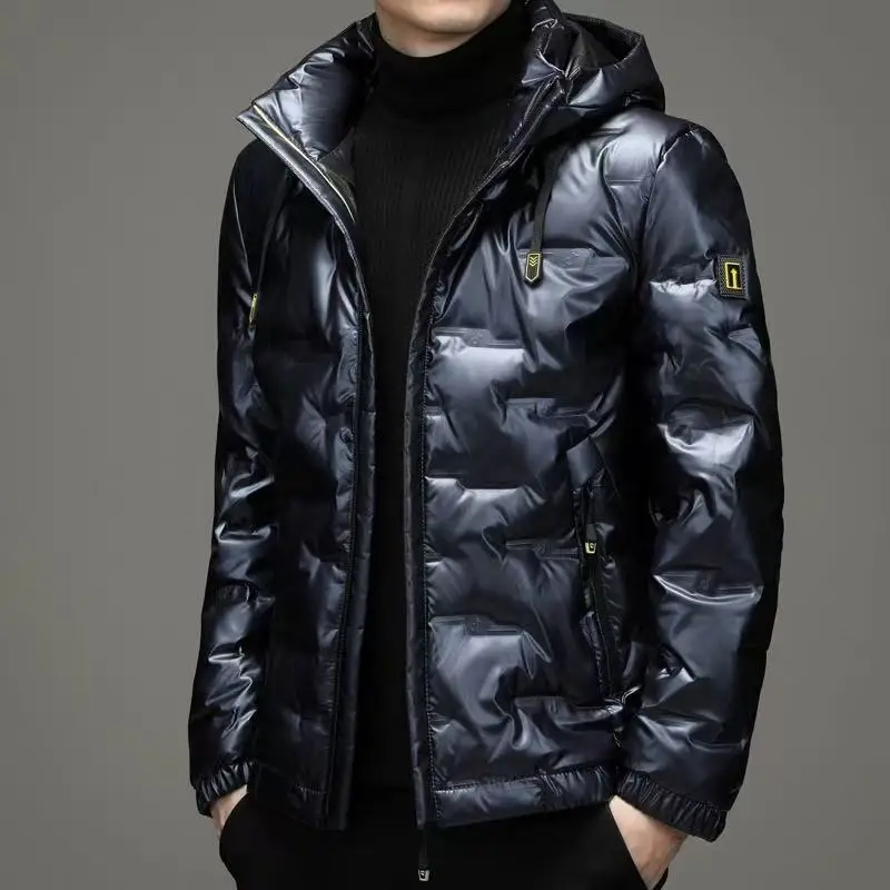 2025 Winter New Bright Down Coat Hooded Casual Tiktok Fashion Design Men's Warm Down Coat Down 90%