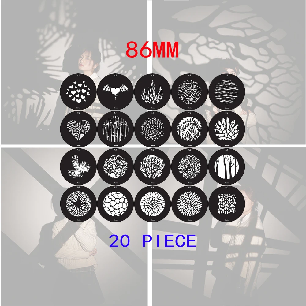 

86mm Full Set of Patterned Flash Inserts for General Stainless Steel Light Effect Film Graphic VSA19K\26K\36K B-size gobos