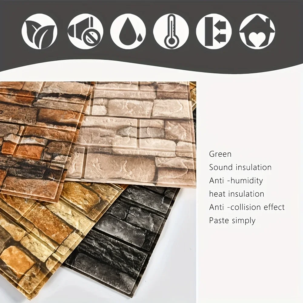 3D Self-Adhesive Wallpaper Continuous Waterproof Brick Wall Stickers Living Room Bedroom Children's Room Home Decoration