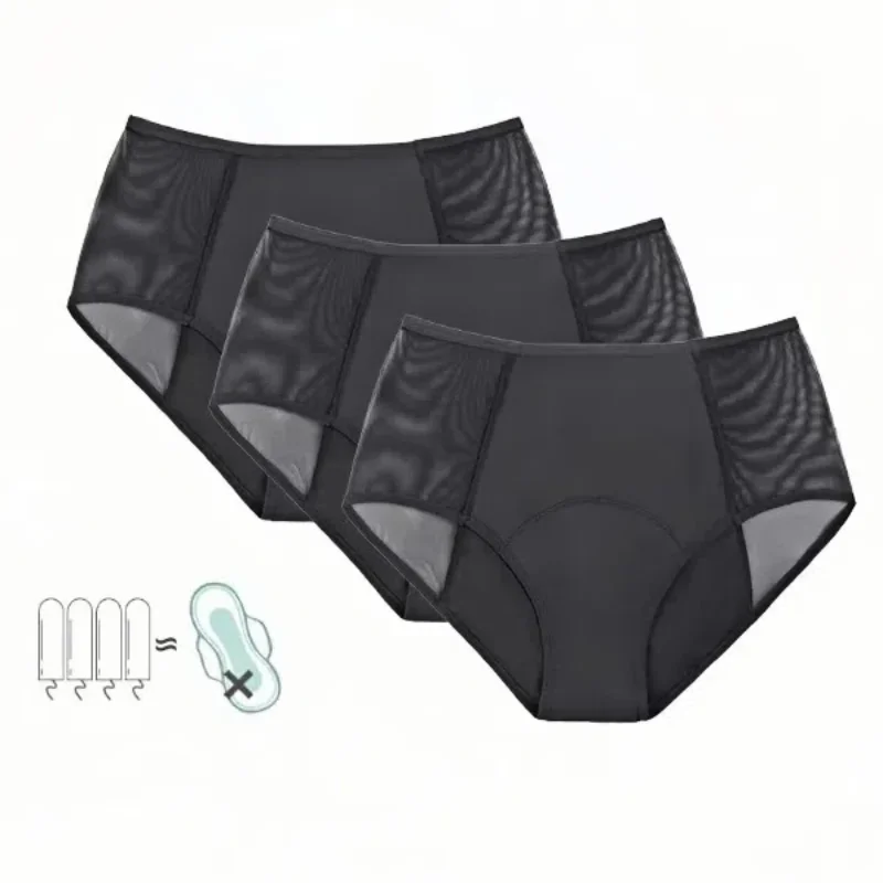 

3 Pcs 4 Layer Plus Size Menstrual Period Panties Women Postpartum Underwear Seamless Lace Lingerie Leak Proof Pants 5XL 6XL