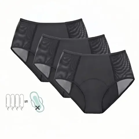 3개입 4중 레이어 플러스 사이즈 생리 팬티 여성 산후 속옷 심리스 레이스 란제리 새지 않는 팬츠 5XL 6XL