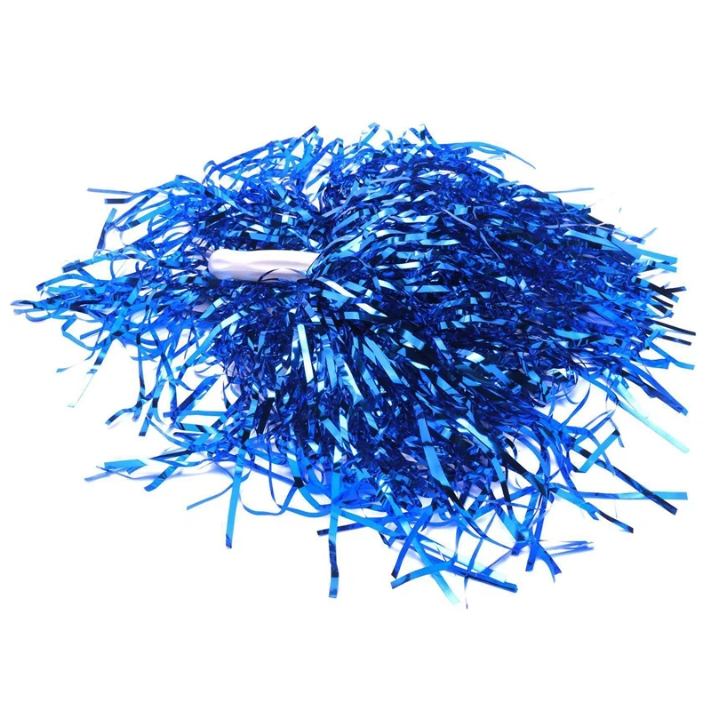 72Pcs Cheerleading Pom Poms Metallic Foil Cheer Pom Poms With Plastic Handle For Adults Kids Cheerleaders Party Blue