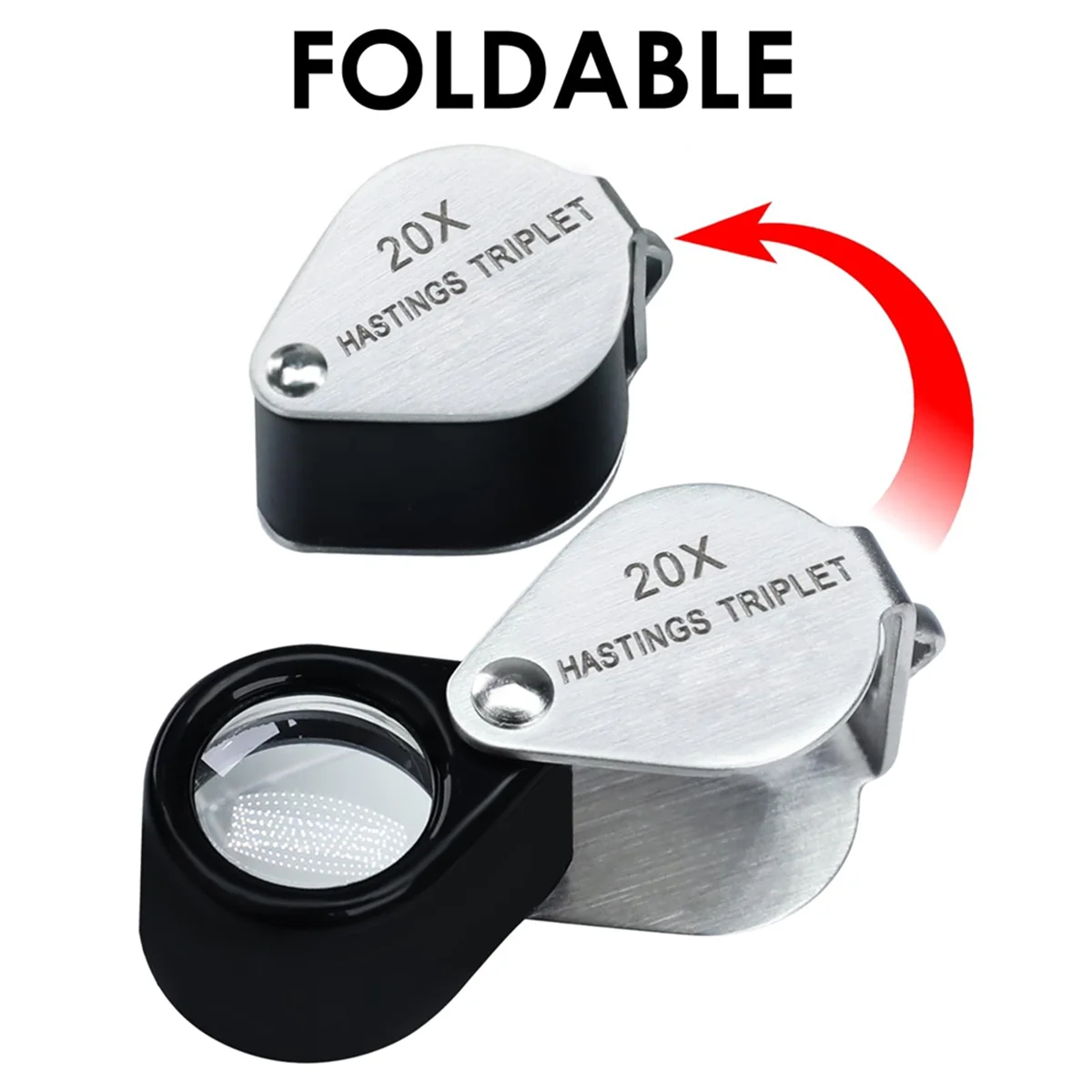 A002 Mini Jewelers Loupe 20X Triplet Loupe Magnifier with 12mm Triplet Lens Foldable Eye Loop Jewelry Magnifying Glass