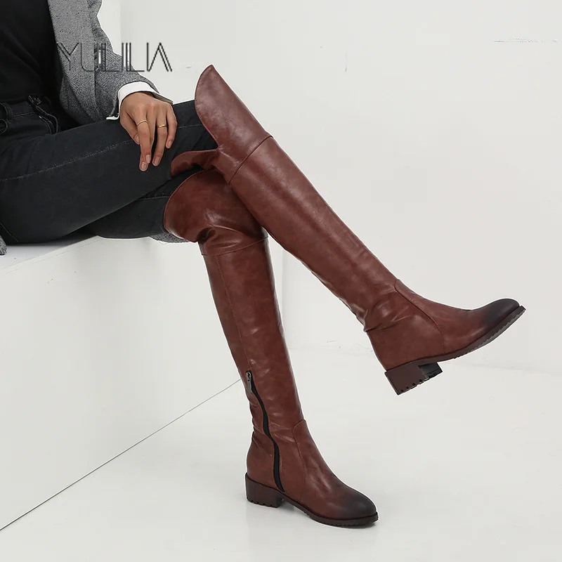 

YULILIA Trendy Sexy Women Women's Skinny Flat Leather Over Knee Boots Western Cowboy Office Lady Nightclub Girl Party Wedding