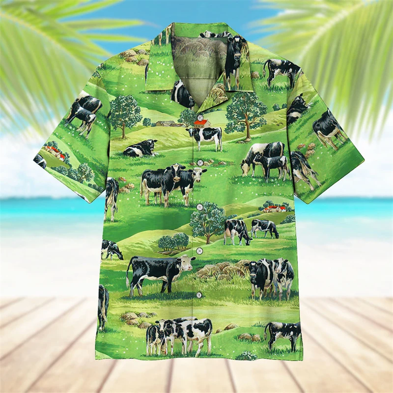 

Cow Hawaiian Shirts For Men 2024 New Men's Shirt 3d Printed Short Sleeved Shirt Simple Casual Tops Loose Oversized Male Clothing
