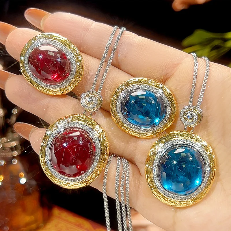 New jewelry set with copper-plated diamond and jadeite spinel texture, main stone size 18*20-15*18