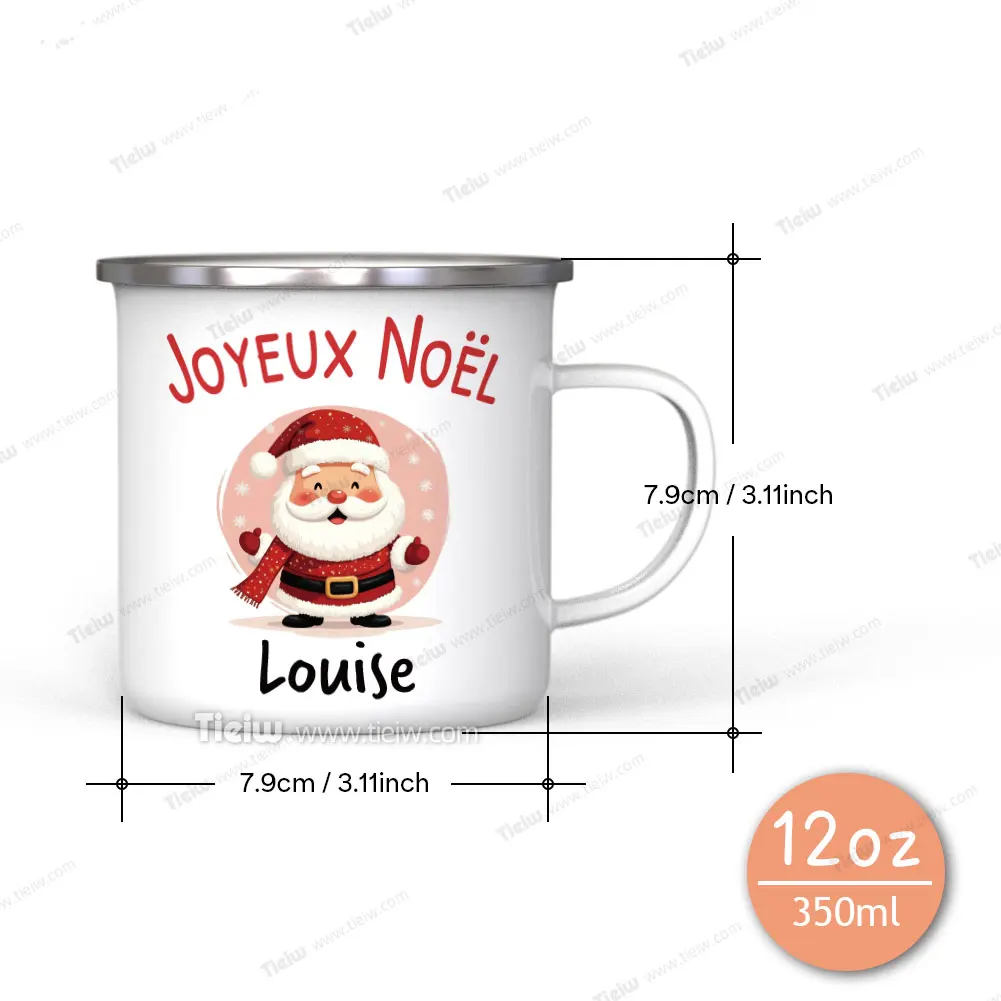 Customizable Christmas Enamel Mug for Kids – Santa Claus Design with \