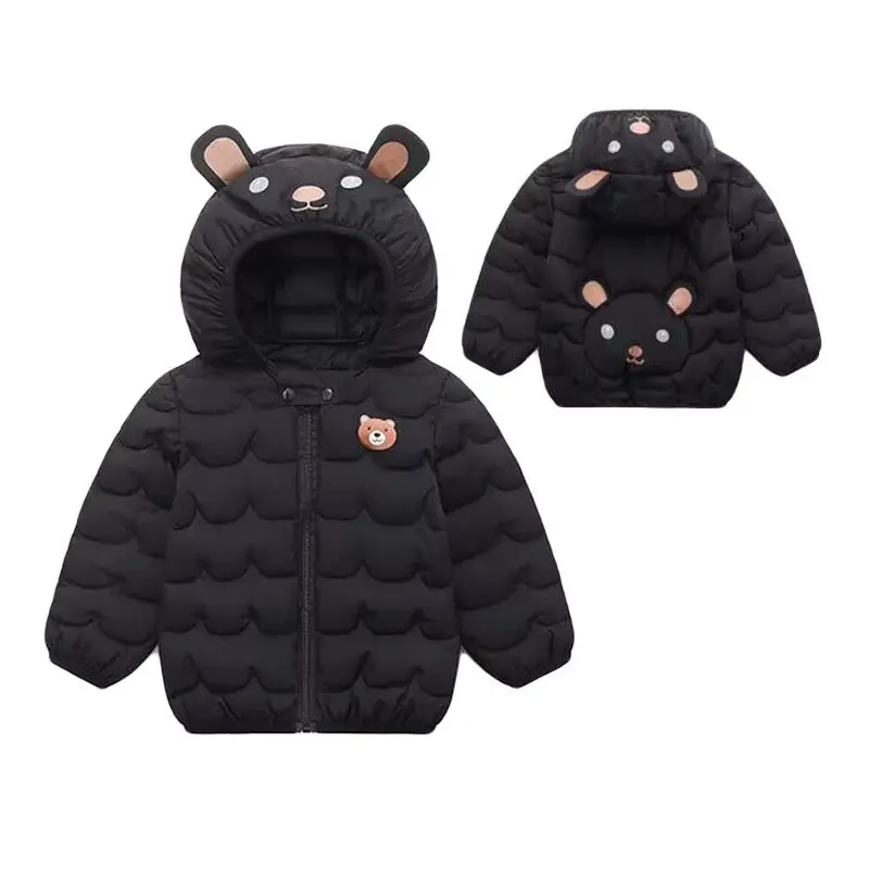 Autumn/Winter New Children's Down Cotton Coat Boys Girls Cartoon Bear Zipper Hooded Coat Infants and Young Children Warm Coat