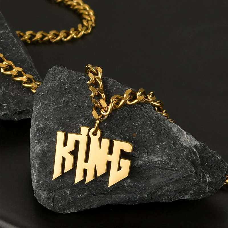 Goxijite Customized Letter Big Pendant For Men Women Stainless Steel Personalized Name Necklace Thick Chain Best Jewelry Gift