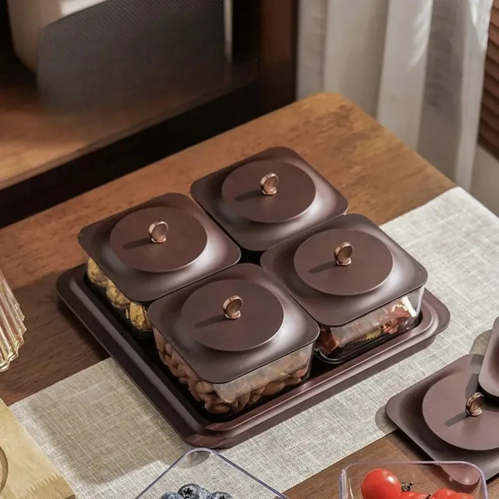 

New Luxury Lightweight Wood Grain Snack Tray Fruit Storage Box Nut Candy Organizer for Home Living Room Tea Table