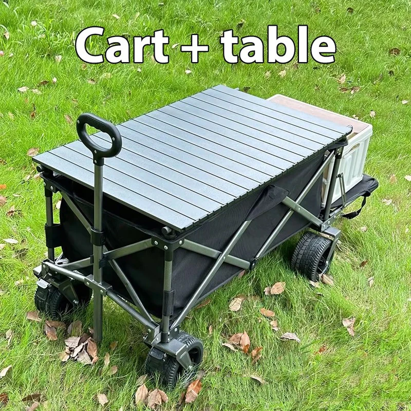 

Camping Folding Cart Home Garden Fishing Adult Ladder Lifting Trolley Handcart Foldable Wagon With Table