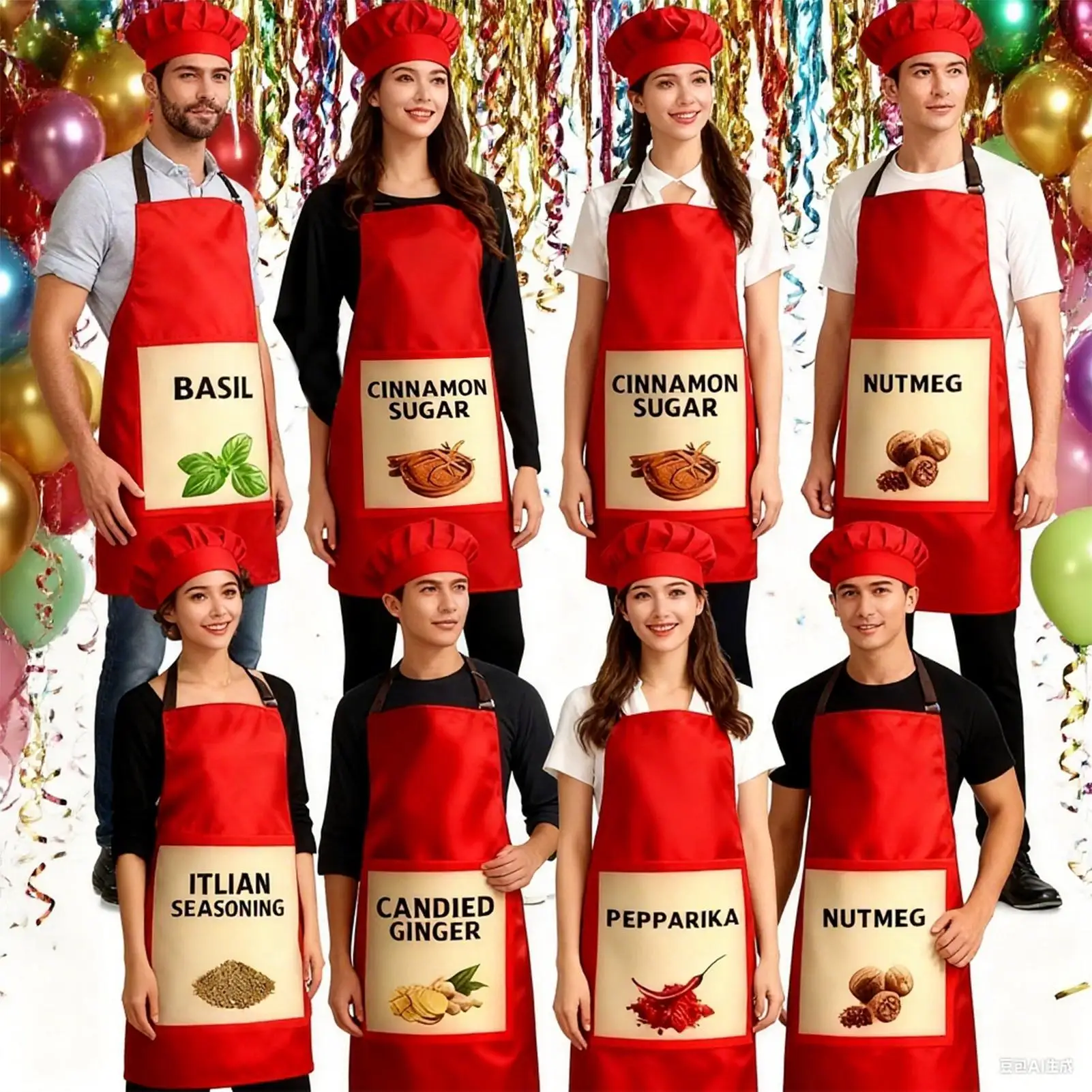 

Фартук с приправами, костюм, 6 комплектов, легкие регулируемые нарядные платья, шляпы и фартуки шеф-повара для вечеринок, мероприятий, ролевых игр, семьи