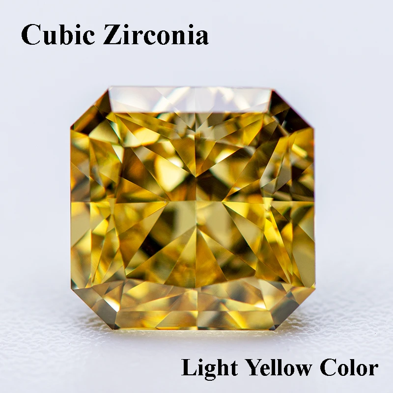 

Cubic Zirconia Crushed Ice Cut Light Yellow Color Asscher Shape Charms Beads for Diy Jewelry Making Materials No Certificate