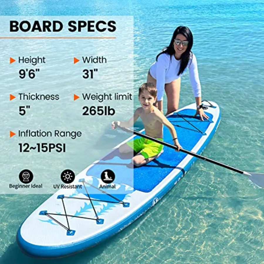 paddle board for outdoor water activities, durable PVC material, blue color, lightweight and stable design with wide non-slip d