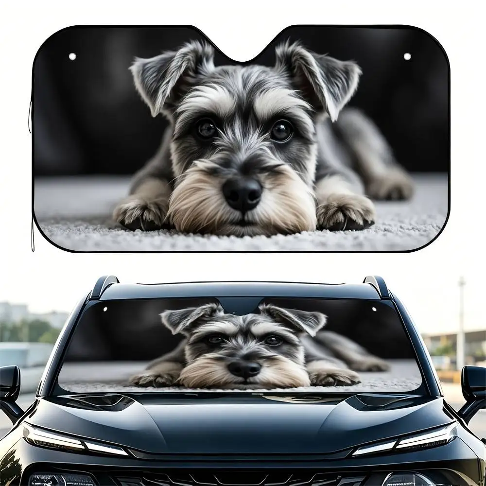 Schnauzer Close Up Print Car Windshield Sunshade Foldable Sun Visor Privacy Protection Universal Car Accessory