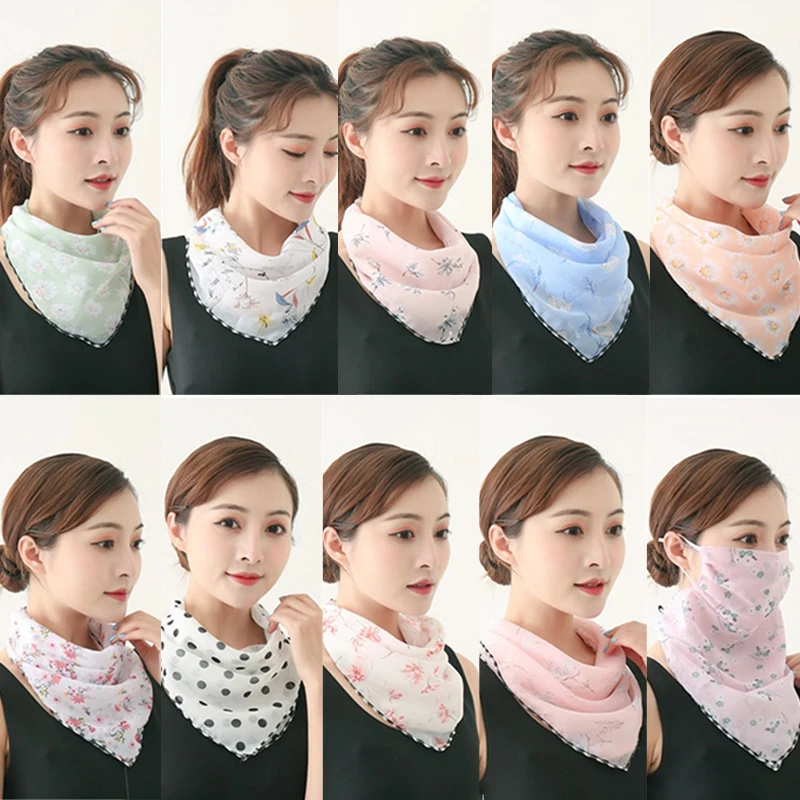 1Pc Women Mask Scarf Sun Protection Mask Outdoor Riding Dustproof Cycling Running Ear Hangers Silk Scarf Handkerchief