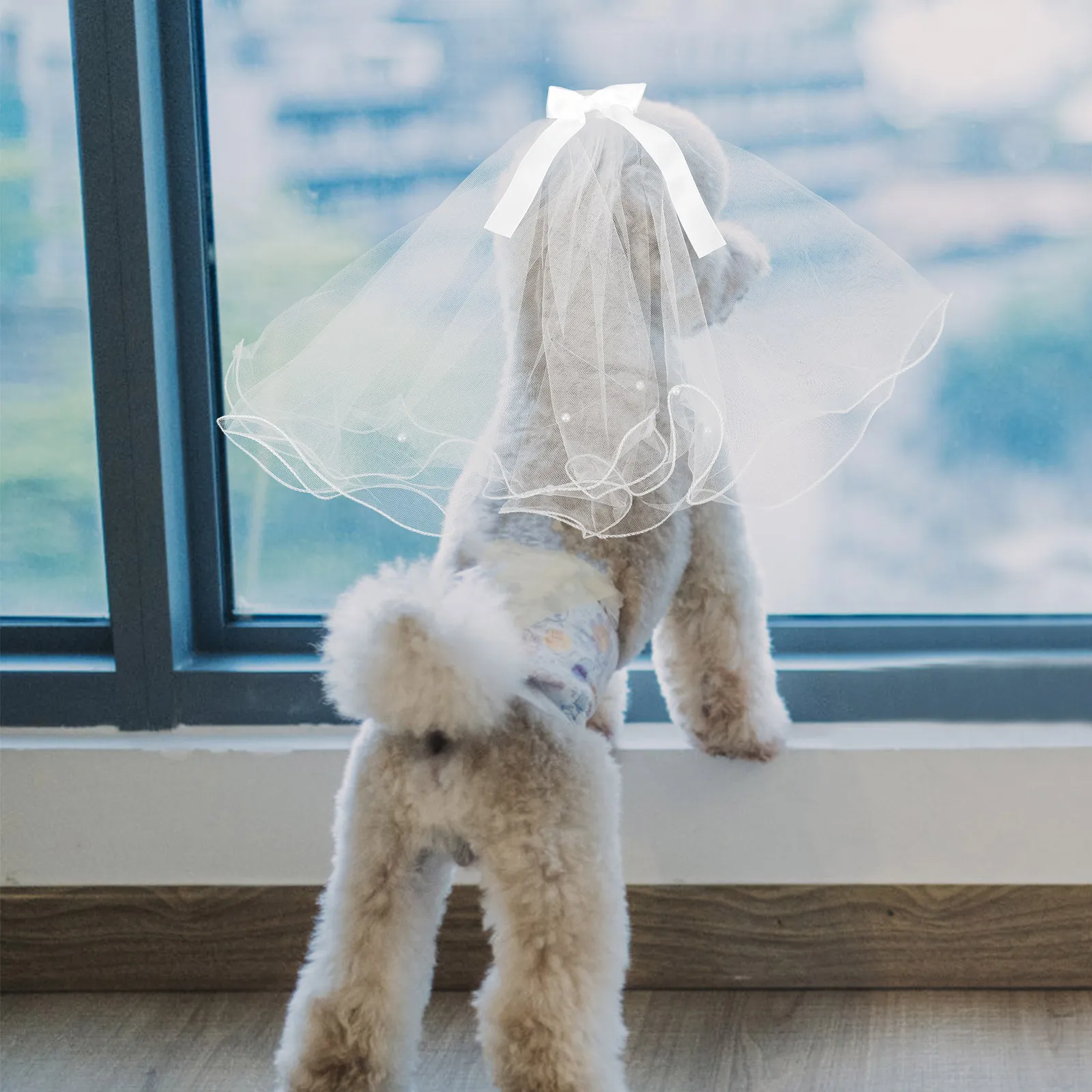 

Puppy Pet Headgear Dog Wedding Veil Bow Tie with Clip Bride Costume