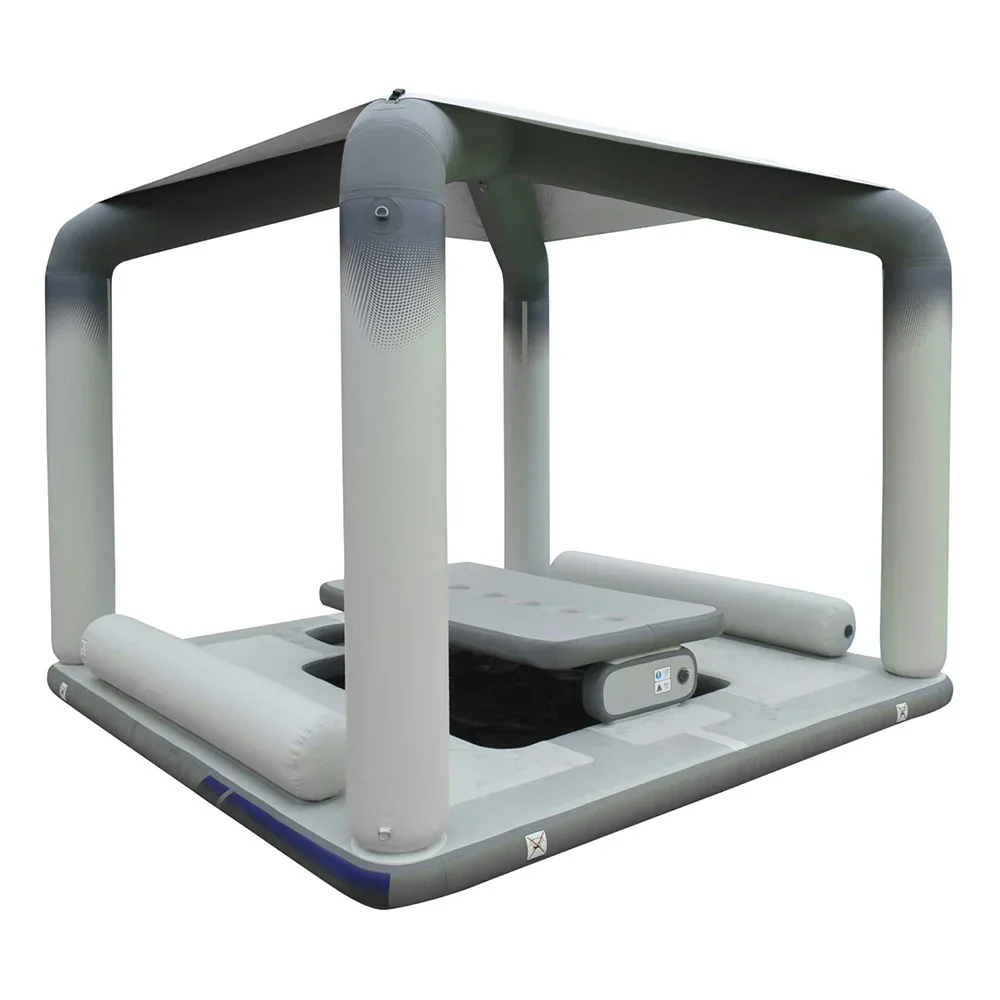 Deck Inflatable Floating Island Dock with Table, Seats and Canopy Inflatable Floating Lounge