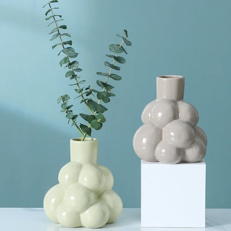 Nordic Ceramics Grape Shape Vase Decorative Bottle Dried Flowers Creative Flower Vase Ornaments for Home Decoracion Accessories