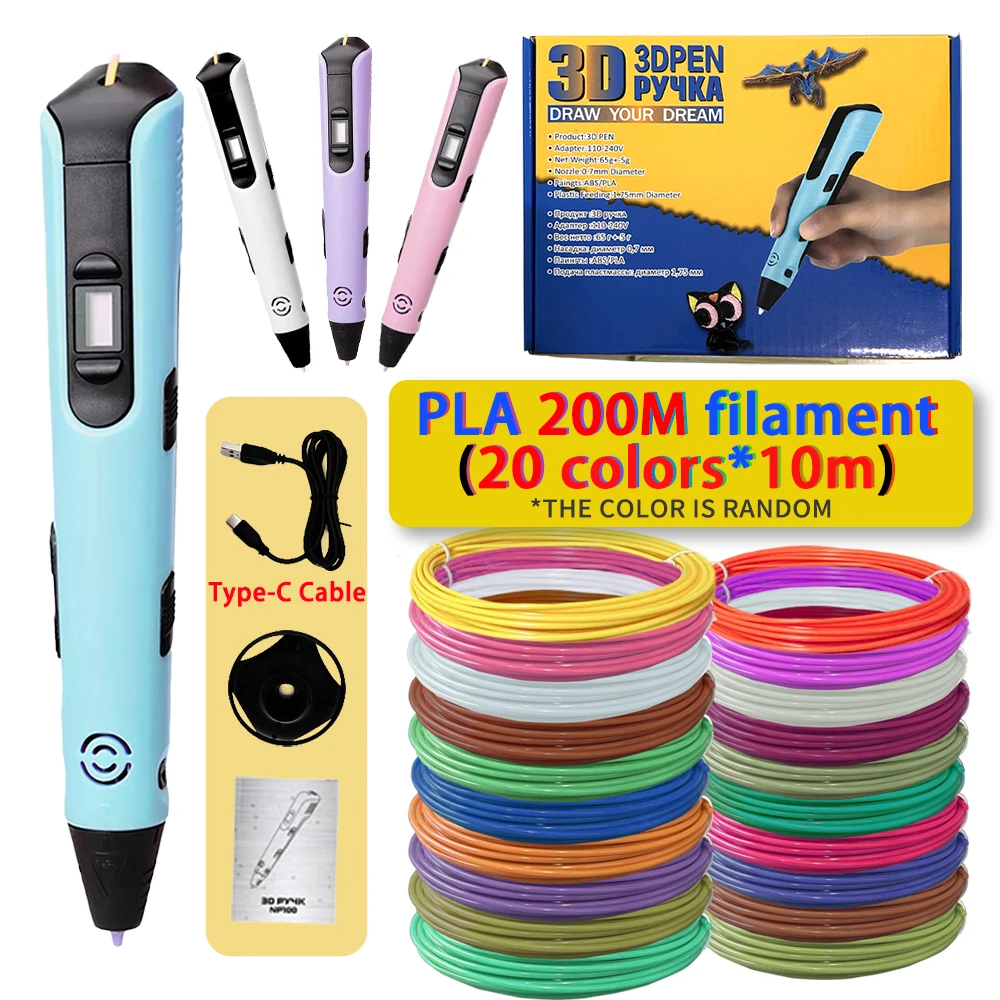 

New 3D Pen for Children 3D Printing Pen Set Type-C Cable PLA Filament Creative Kids Educational Toys Birthday Christmas Gifts