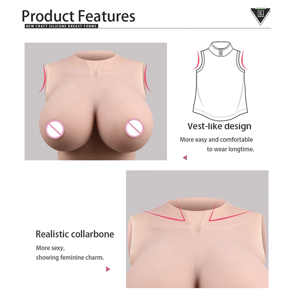 U-Charmmore H Cup Silicone Breast Forms Breastplate Fake Boobs For Crossdresser Drag Queen Cosplayer Transgender