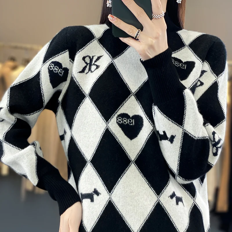 

Cashmere Sweater Women's High Neck Knitted Sweater 100% Pure Wool Women's Pullover Autumn and Winter New Fashion Women's Top