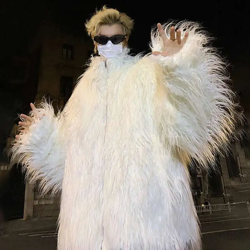 LUZHEN Thermal Stylish Solid Color Men Imitation Mink Hair Coat 2026 Winter New Trendy High Street Faux Fur Loose Jacket JY8983
