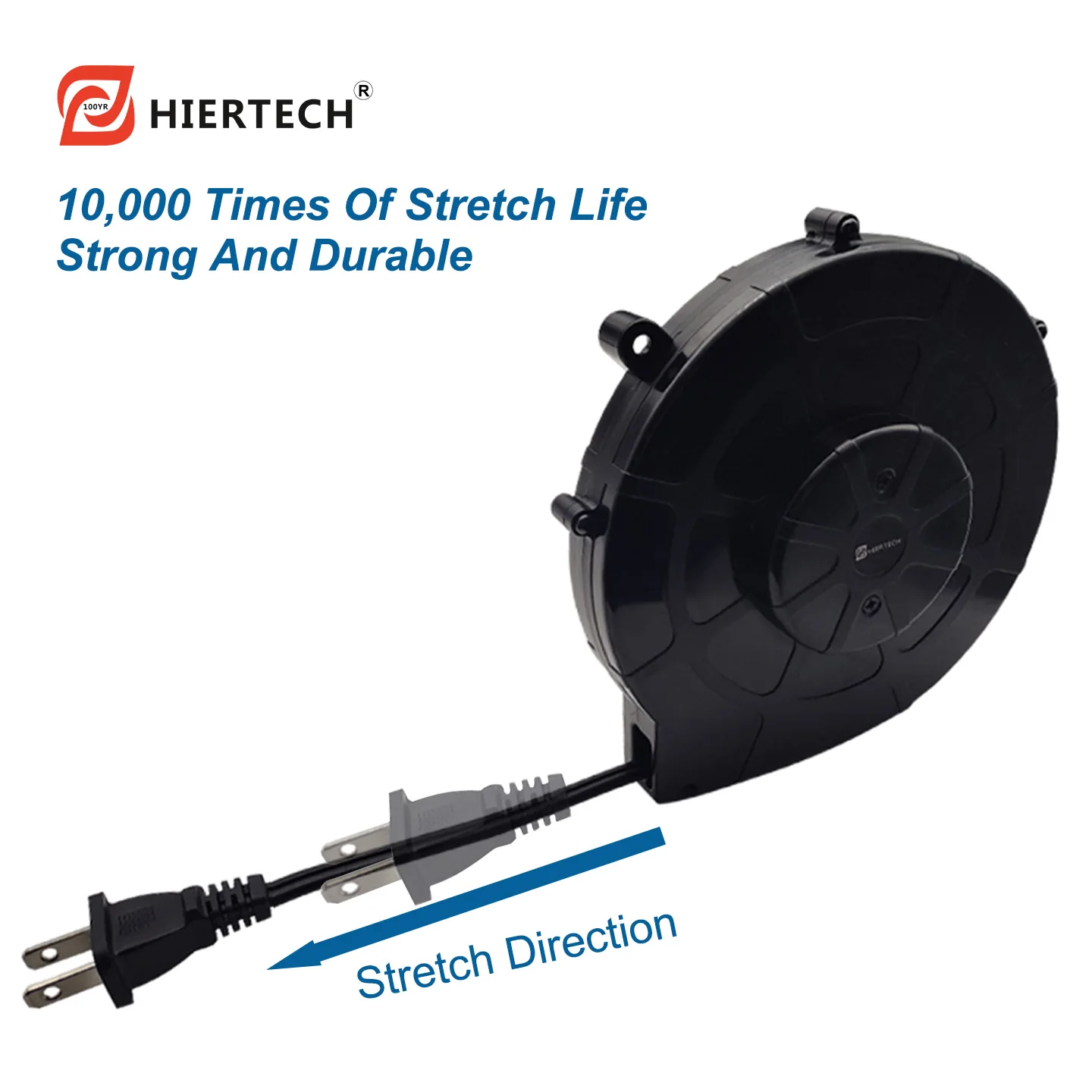 Hiertech Black Us Standard Plug 18Awg Power Cord Automatic Retractable Cable Reel Suitable for Various Household Appliances Powe